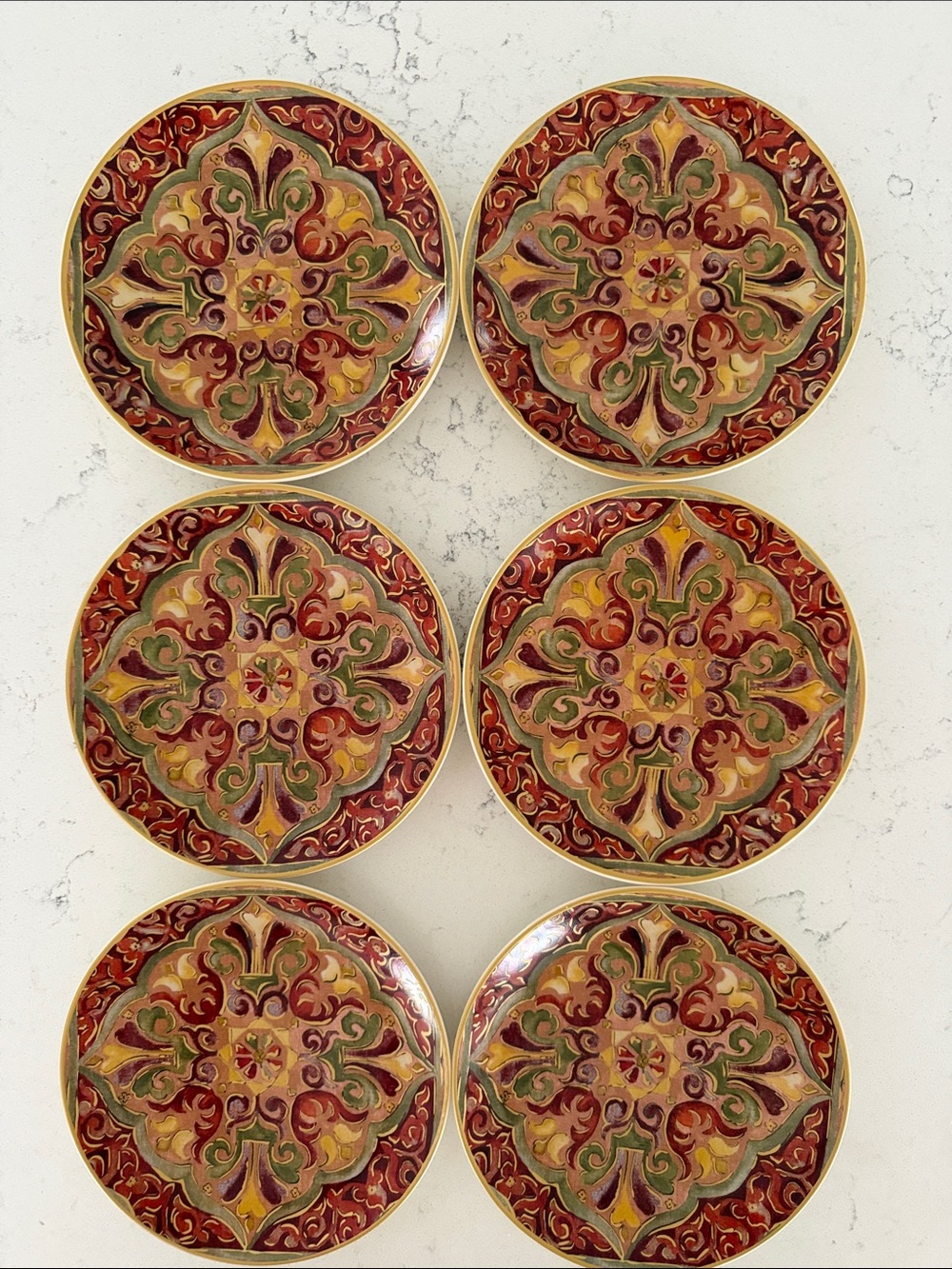 Pottery Barn Red, Green & yellow Decorative Ceramic Plates - Set of 6